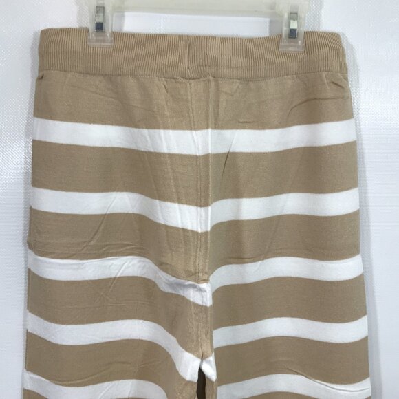 Comfy High Waist Wide Leg Knit Lounge Pants Tan White Striped Women M - Picture 12 of 14